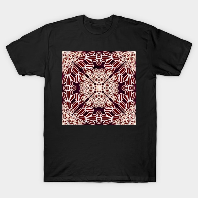 Rusty Maroon Cactus Mandalas - Intricate Digital Illustration - Colorful Vibrant and Eye-catching Design for printing on t-shirts, wall art, pillows, phone cases, mugs, tote bags, notebooks and more T-Shirt by cherdoodles